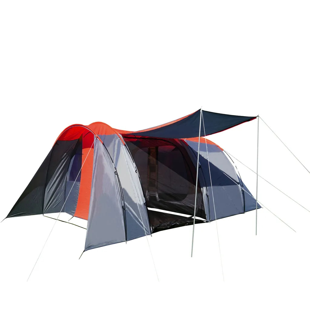  Campingzelt HWC-A99, 6-Mann Zelt Kuppelzelt Festival-Zelt, 6 Personen Rot/grau