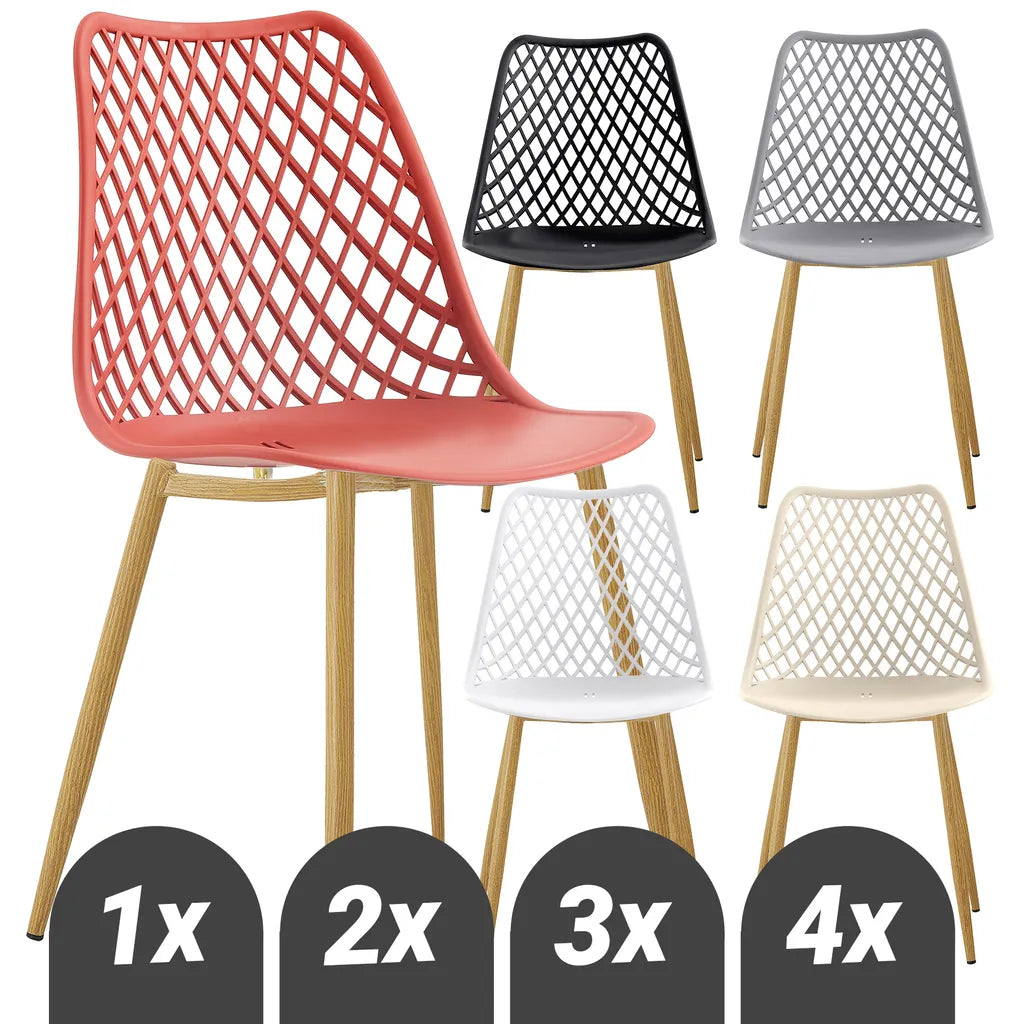  Moderner Gartenstuhl Im Eleganten Kunststoff-Design - Bequemer Terrassenstuhl In 5 Farbvariationen- Pflegeleichte Esstischstühle Mit Metallbeinen In Holzoptik Für Den Außen- Und Innenbereich, Farbe:Weiß, Menge:1 St.