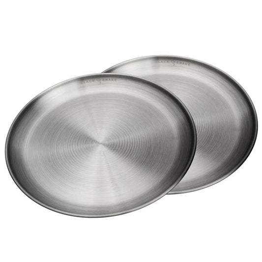  Black Snake® Flacher Camping Picknick Teller Set Aus Edelstahl - 2er Set - Silber