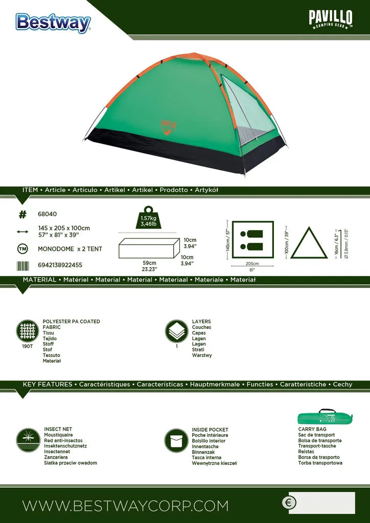  Bestway Zelt "Monodome X2 Tent" 205x145x100 Cm; 68040