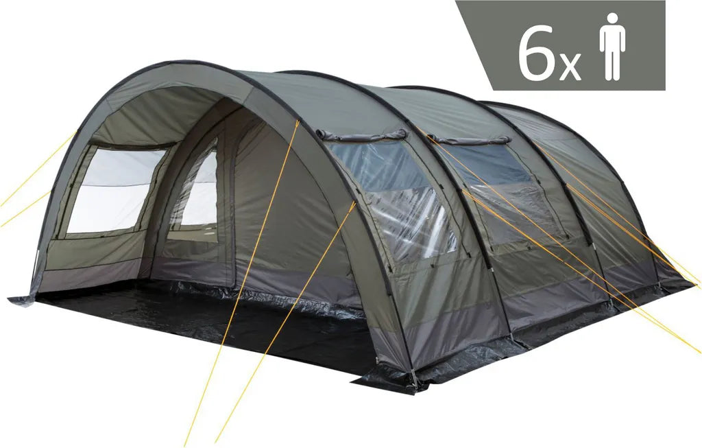  CampFeuer Zelt Relax6 Für 6 Personen | Oliv/Grau, Tunnelzelt 5000 Mm Wassersäule