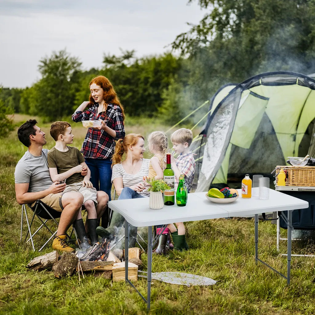  COSTWAY Tragbarer Campingtisch Klapptisch, Klappbarer Gartentisch Mit Tragegriff, Höhenverstellbar, Für Camping, Hochzeit, Party, 120 X 60 X 74,5 Cm