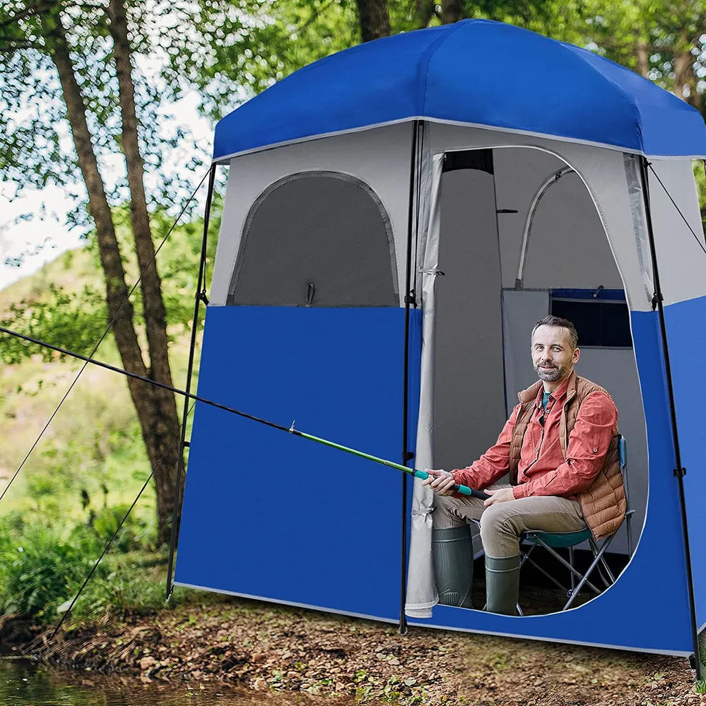  COSTWAY Duschzelt 2 Räume Umkleidezelt Toilettenzelt Mit Tragetasche, Beistellzelt Stehzelt Campingzelt Strand Für 2 Personen 210x106x222cm