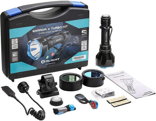  Olight Warrior X Turbo Kit Wiederaufladbare LED Taschenlampe Mit Viel Zubehör, 1100 Lumen Und 1000 Meter Leuchtweite