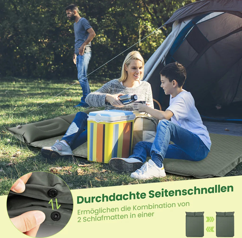  COSTWAY Camping Isomatte Selbstaufblasend, 2 Personen Campingmatte Mit Kissen, Ultraleicht, Wasserdicht, Luftmatratze Camping Matratze Schlafmatte Für Camping, Wandern, Strand, Reisen