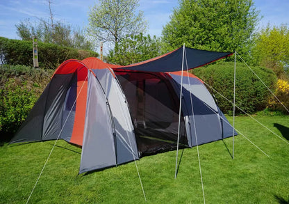  Campingzelt HWC-A99, 6-Mann Zelt Kuppelzelt Festival-Zelt, 6 Personen Rot/grau