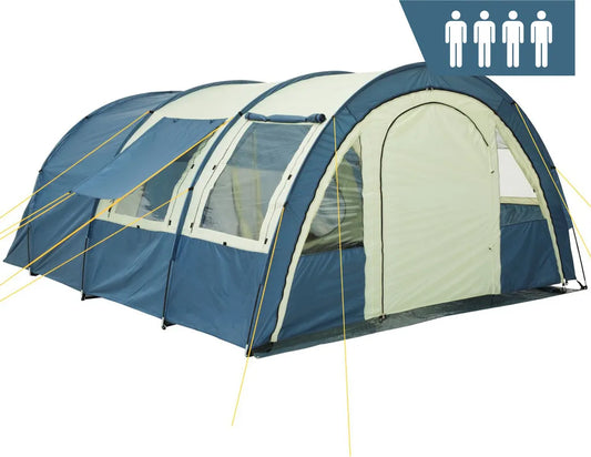  CampFeuer Zelt Multi Für 4 Personen | Blau/Sand | Tunnelzelt 5000 Mm Wassersäule