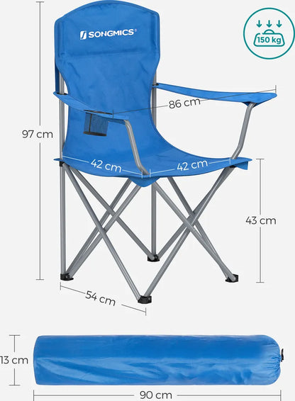  SONGMICS Campingstuhl, 2er-Set, Klappbar, Komfortabel, Klappstuhl Mit Robustem Gestell, Bis 150 Kg Belastbar, Mit Flaschenhalter, Outdoor Stuhl GCB08BU