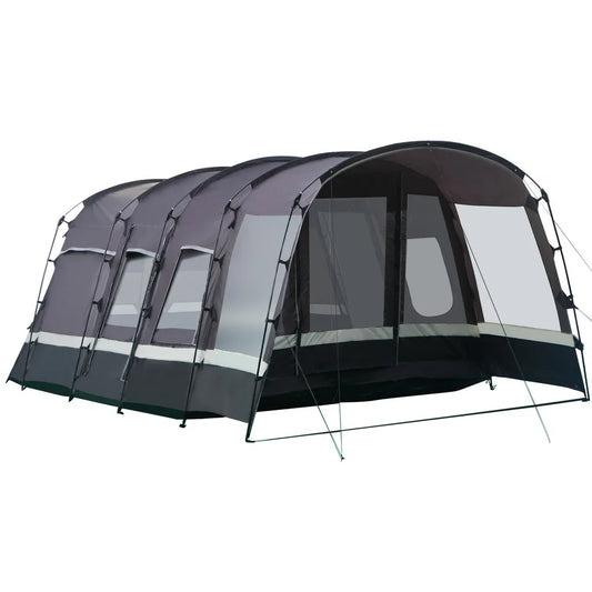  Outsunny Camping Zelt 8 Personen Zelt Tunnelzelt Mit Vorraum 4 Fenster Familienzelt PU3000mm Für Trekking Festival Glasfaser Dunkelgrau 580 X 320 X 215 Cm
