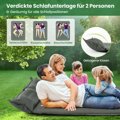  COSTWAY Camping Isomatte Selbstaufblasend, 2 Personen Campingmatte Mit Kissen, Ultraleicht, Wasserdicht, Luftmatratze Camping Matratze Schlafmatte Für Camping, Wandern, Strand, Reisen