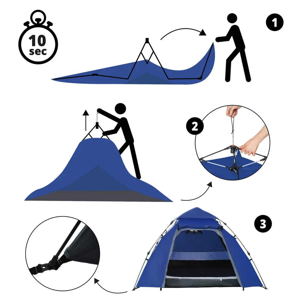  Where Tomorrow Pop Up Familienzelt Wurfzelt 3 Personen Zelt Camping Festival Blau 220 X 220 X 130 Cm