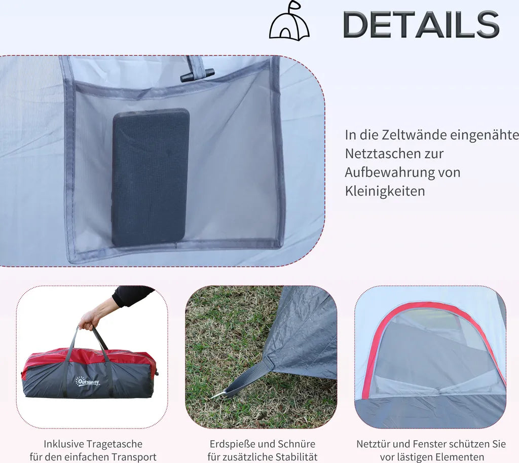  Outsunny Zelt Für 5-6 Personen, Campingzelt Mit Heringen, Tunnelzelt, Kuppelzelt, Polyester, Grau, 4,55 X 2,3 X 1,8 M