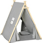  HOMCOM Kinder Teepee Tipi Zelt Mit Fenster Indoor Outdoor Kinderspielzelt Spieltipi Mit Kissen Polyester Kieferholz Lesen Spielen Ausruhen 3-6 Jahren Grau 130 X 115 X 136 Cm