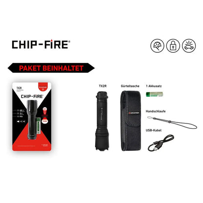  Chip-Fire TX2000R LED Taschenlampe Aus Dem Hause LEDlenser, Ultra-kompakt, 400 Lumen, 14500 Akku, 185 Meter Leuchtweite, Inkl. Gürteltasche, Handschlaufe