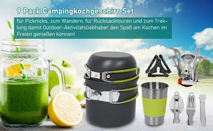  Wolketon 9x Camping Kochgeschirr Campingpfanne Packsack Kochset Trekking 1-2 Person Koch