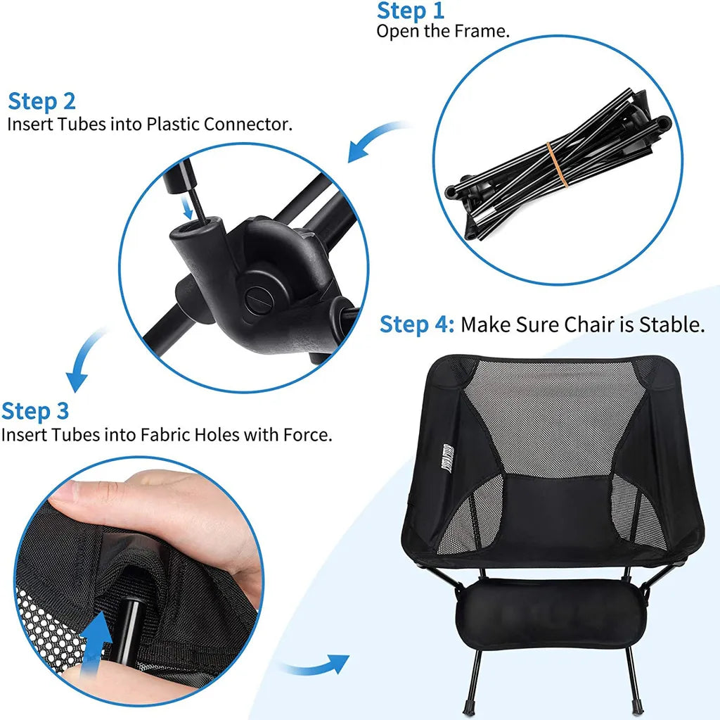  Campingstühle, Anglersessel, Camping Stuhl, Klappstühle, Mit Tragetasche Schwere Kapazität Klappstuhl Camping Klappstühle Strand Bis 145kg (Schwarz)