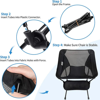  Campingstühle, Anglersessel, Camping Stuhl, Klappstühle, Mit Tragetasche Schwere Kapazität Klappstuhl Camping Klappstühle Strand Bis 145kg (Schwarz)