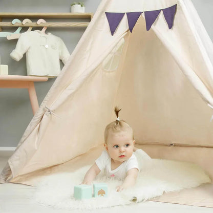 Tipi Kinderzelt Aus 100% Naturmaterialien; Kinderzimmer -Zelt Aus Baumwolle & Holz Für Drinnen & Draußen (Beige)