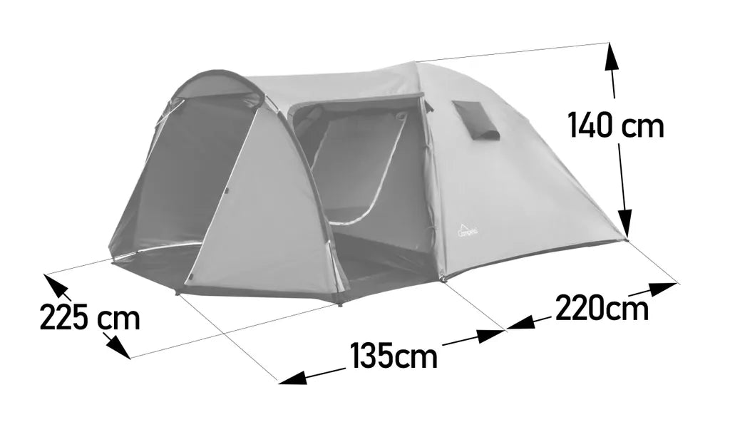 Campela Touristenzelt, Familienzelt, Tropical, Für 4 Personen, Wasserdicht 3000m, Geklebte Nähte, CA0013GRY