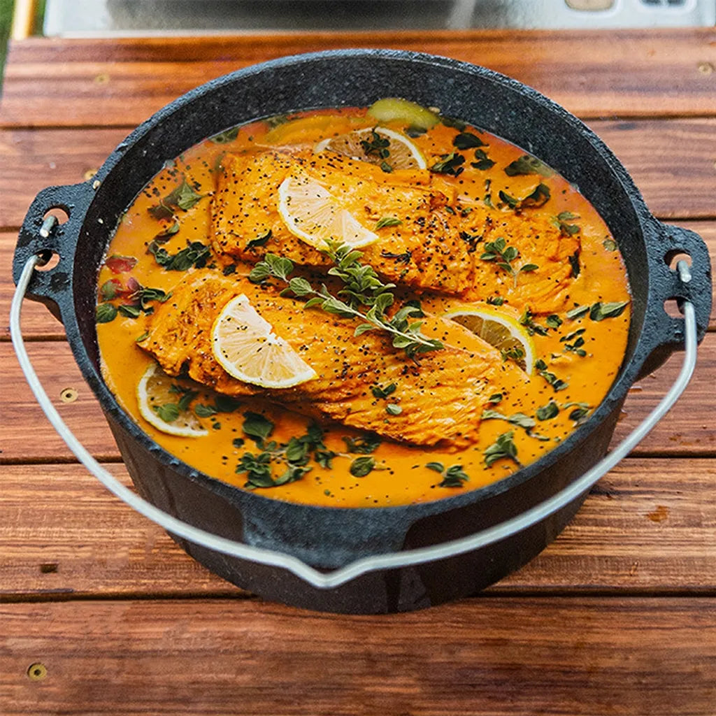 Mucola Gusseisen Feuertopf Gusstopf Inkl. Deckelgriff 2in1 Kochtopf & Pfanne 4,2L Dutch Oven Potjie Camping Kochgeschirr