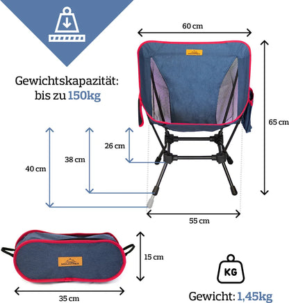  MOUNTREX® Campingstuhl Klappbar – Besonders Stabil, Leicht & Kompakt (bis 120kg) - Klappstuhl Mit Tragetasche - Angelstuhl, Camping Stuhl, Strandstuhl - Breite Sitzfläche, Faltbar (Blau)