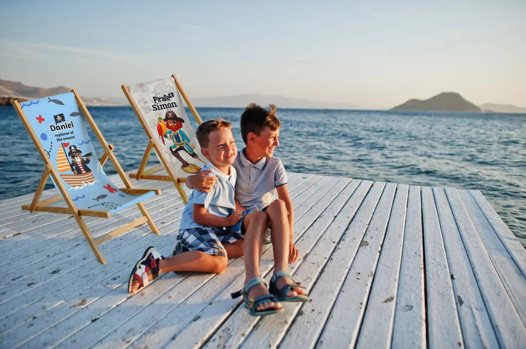  Kinder Holz-Liegestuhl Personalisierbar Klappbar Klappliegestuhl Sonnenliege Strandstuhl Wechselbezug Motiv Pirate Bär [119]