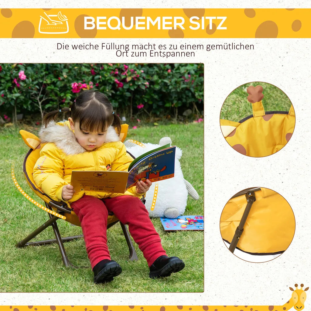  HOMCOM Moonchair Campingstühle Kinder Mondstuhl Faltbar Kinder-Klappsessel Klappbar In-& Outdoor Leicht Zu Tragen Für Kleinkind Mädchen Junge Stahl Gelb Ø50 X 49H Cm
