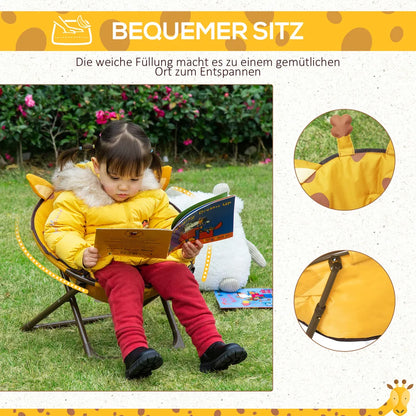  HOMCOM Moonchair Campingstühle Kinder Mondstuhl Faltbar Kinder-Klappsessel Klappbar In-& Outdoor Leicht Zu Tragen Für Kleinkind Mädchen Junge Stahl Gelb Ø50 X 49H Cm