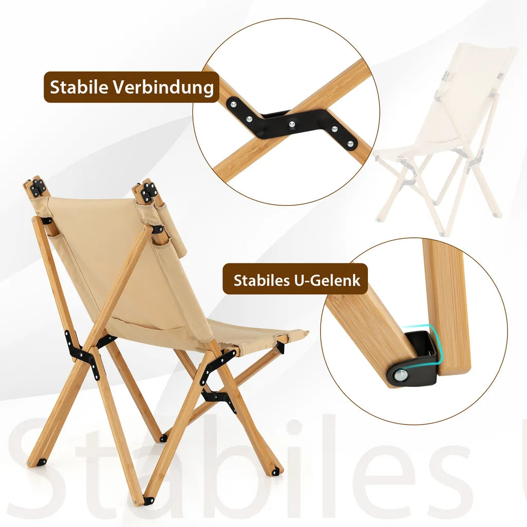  COSTWAY Campingstuhl Mit 2-stufig Verstellbarer Rückenlehne, Klappstuhl Faltbar, Inklusive Tragetasche, Tragbarer Faltstuhl Aus Bambus, Ultraleichter Angelstuhl Für Camping, Angeln, Strand, Terrasse
