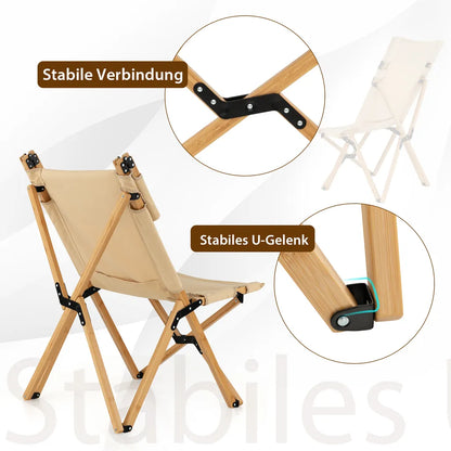  COSTWAY Campingstuhl Mit 2-stufig Verstellbarer Rückenlehne, Klappstuhl Faltbar, Inklusive Tragetasche, Tragbarer Faltstuhl Aus Bambus, Ultraleichter Angelstuhl Für Camping, Angeln, Strand, Terrasse