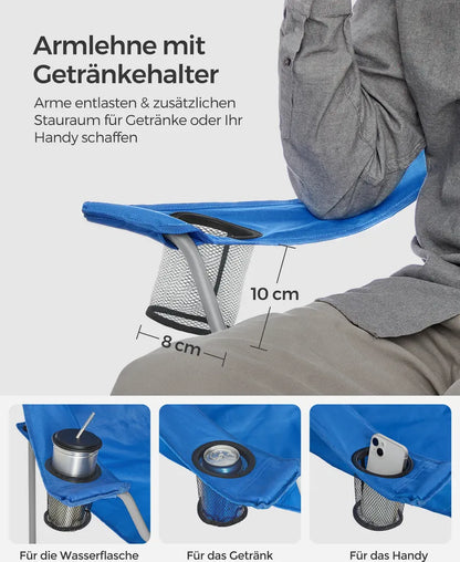  SONGMICS Campingstuhl, 2er-Set, Klappbar, Komfortabel, Klappstuhl Mit Robustem Gestell, Bis 150 Kg Belastbar, Mit Flaschenhalter, Outdoor Stuhl GCB08BU