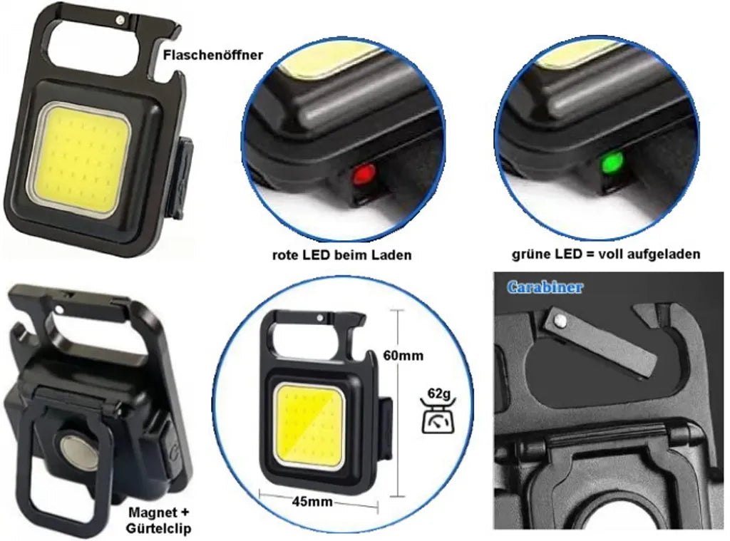  OUTDOOR Mini-Taschenlampe KeyChain Light - COB Outdoor - FLOODLIGHT Black
