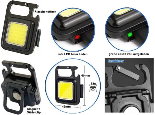  OUTDOOR Mini-Taschenlampe KeyChain Light - COB Outdoor - FLOODLIGHT Black