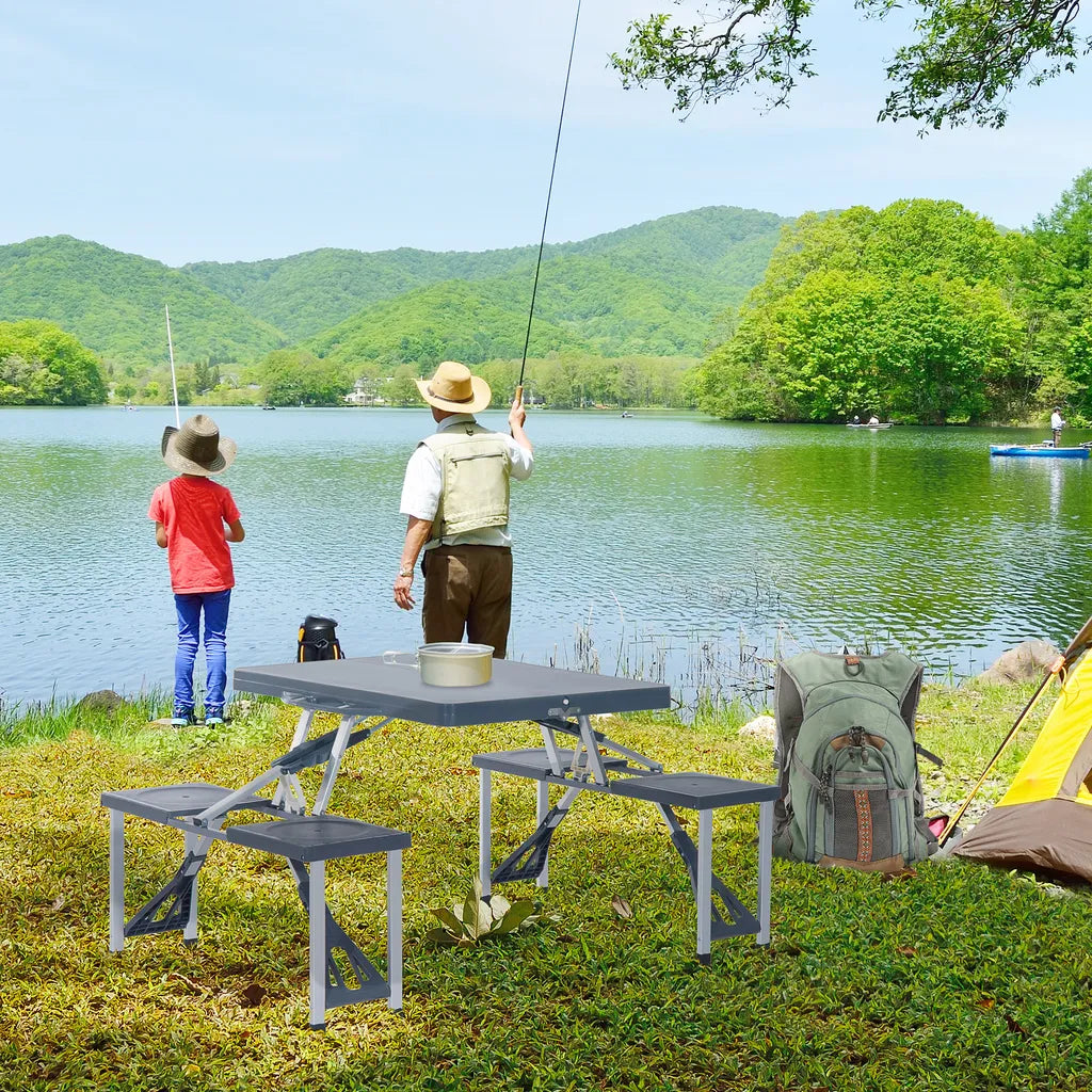  Outsunny Alu Campingtisch Picknick Bank Sitzgruppe Gartentisch Mit 4 Sitzen Klappbar Dunkelgrau