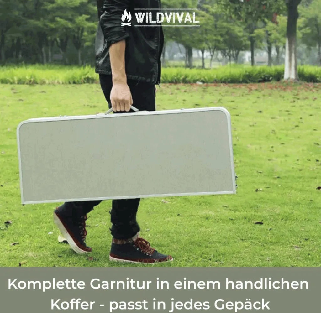  Camping-Tisch Für 4 Personen Von Wildvival| Outdoor-Tisch Garnitur | Camping-Tisch Mit Vier Sitzplätzen | Handlicher Koffer | Faltbarer Picknick-Tisch | Klappbarer Garten-Tisch