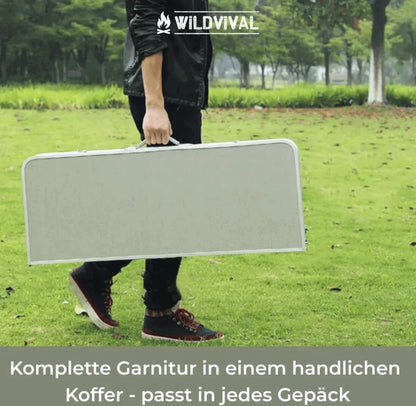  Camping-Tisch Für 4 Personen Von Wildvival| Outdoor-Tisch Garnitur | Camping-Tisch Mit Vier Sitzplätzen | Handlicher Koffer | Faltbarer Picknick-Tisch | Klappbarer Garten-Tisch