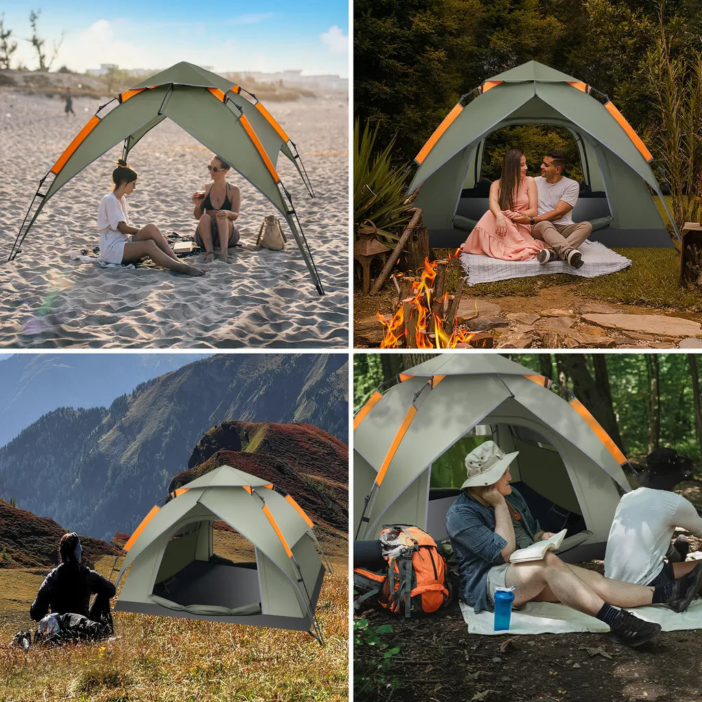  Puluomis Campingzelt Zelt Kuppelzelt Familienzelt Für 3-4 Personen Outdoor Camping Grün 210 X 180 X 105 Cm
