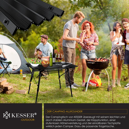  KESSER® Campingtisch Faltbar Klapptisch Camping Tisch Mit Aluminiumrahmen Aufrollbare Tischplatte Falttisch Klappbar Mit Höhenverstellung Inkl. Tragetasche Mit Trageband 90 X 53cm - Bis 30 Kg, Farbe:Schwarz