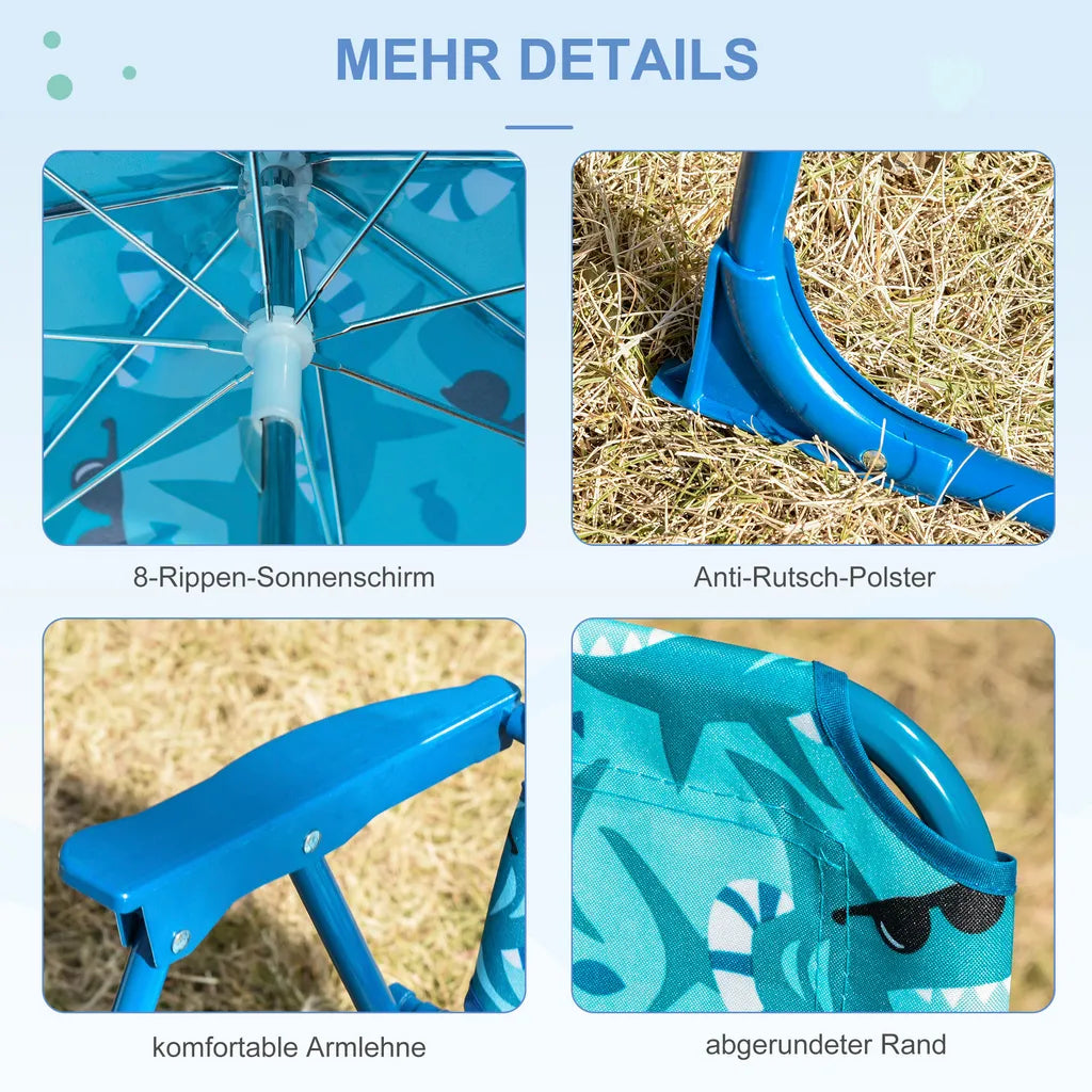  Outsunny Kinder-Campingstuhl Mit Sonnenschirm Kinder-Strandstuhl Klappstuhl Für 1-3 Jahre Leichte Gewicht Metall Blau 39 X 39 X 52cm