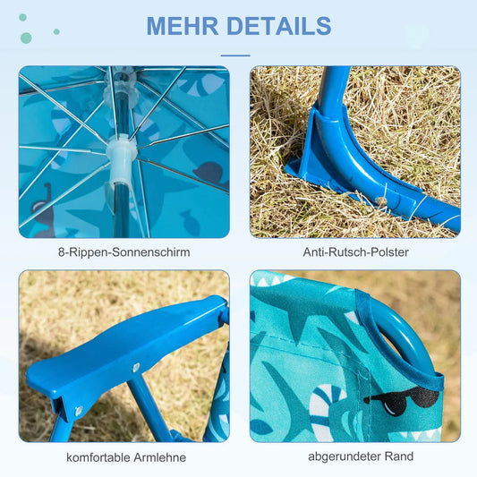  Outsunny Kinder-Campingstuhl Mit Sonnenschirm Kinder-Strandstuhl Klappstuhl Für 1-3 Jahre Leichte Gewicht Metall Blau 39 X 39 X 52cm