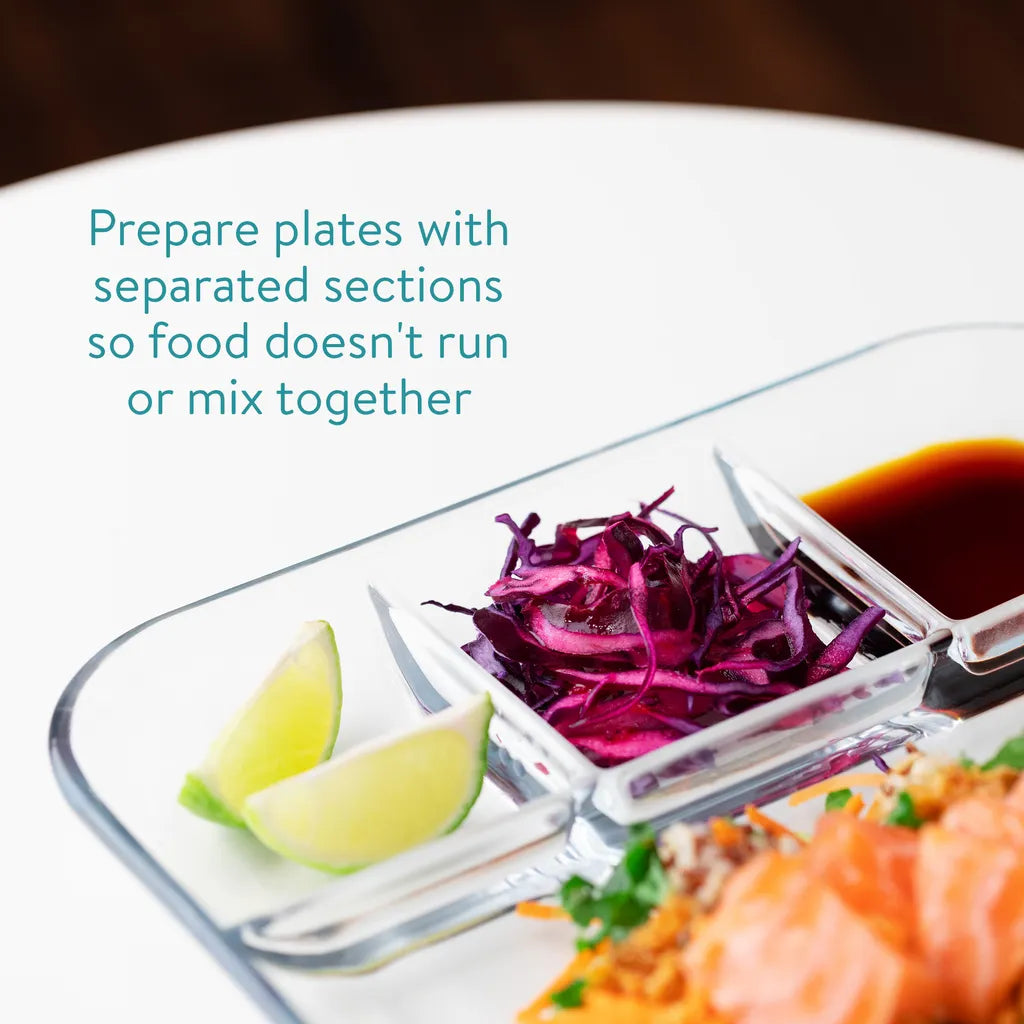  Navaris 2er Set Portionsteller Mit Unterteilung Aus Glas - 2x Geteilter Teller Für Portionskontrolle Mit 4 Fächern - Snack Plate Mit Trennwänden