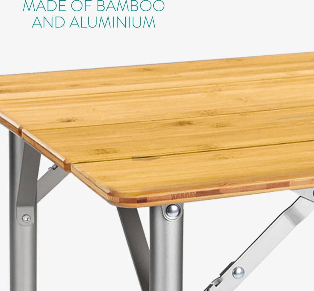  Navaris Bambus Campingtisch Faltbar - Klapptisch Belastbar Bis 30kg Für Outdoor Camping Angeln - Tisch Aluminium Beine - Klappbar Höhenverstellbar