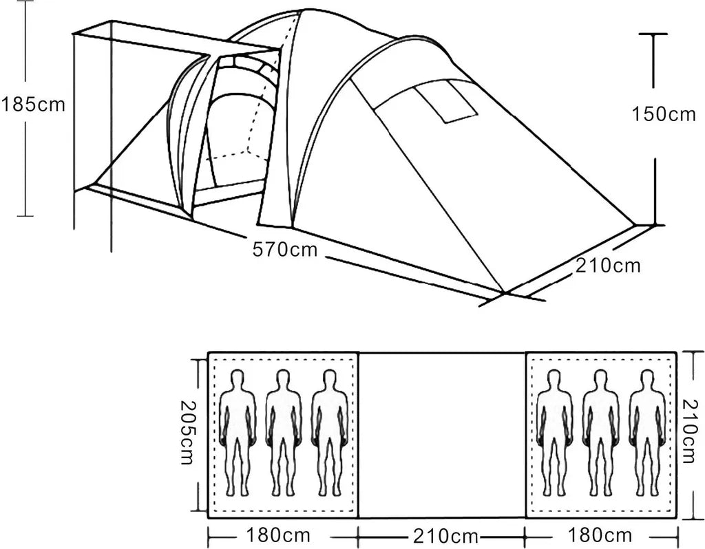  Campingzelt Laagri, 6-Mann Zelt Kuppelzelt Igluzelt Festival-Zelt, 6 Personen Grün