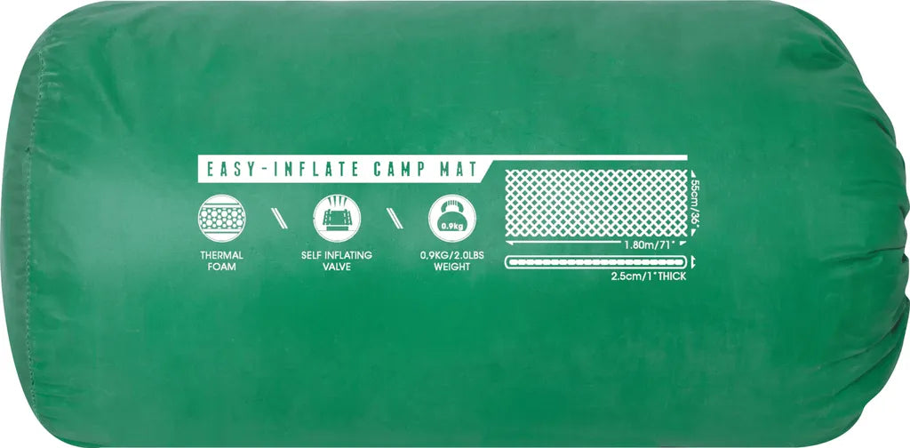  Bestway "Easy-Inflate Camp Mat" Selbstaufblasende Thermomatte, 180 X 50 X 2,5 Cm, Grün, 68058