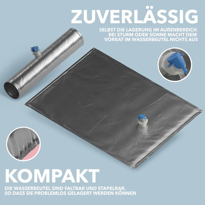  Wassersack Reißfest - Wasserbehälter Faltbar - Wasserbeutel BPA-frei [kein Bisphenol A] - Für Camping - Wasserspeicher Für Notversorgung - Wassersäcke - Wasser Behälter, 10 Stk