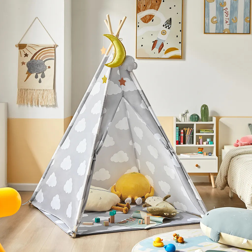 SoBuy OSS03-A01 Tipizelt Spielzelt Zelt Für Kinder Mit 1 Tür Spielhaus Kinderzelt (Grau/Wolke)