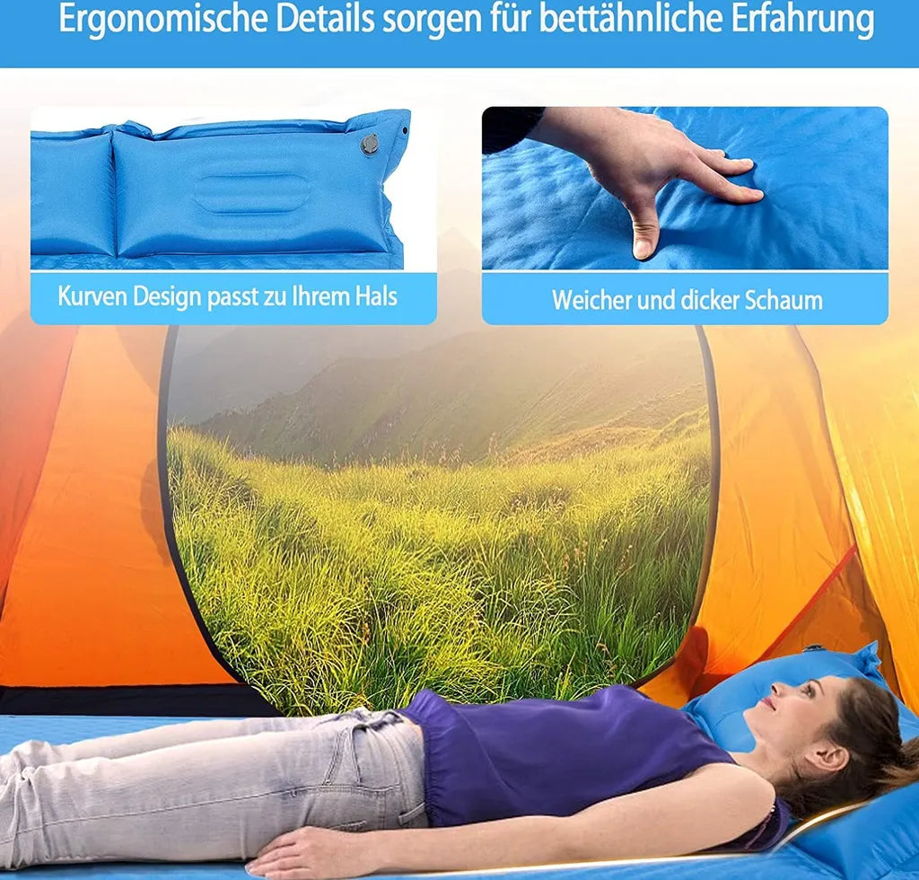 COSTWAY 2 Personen Campingmatte Mit Kissen Isomatte Selbstaufblasend Camping Matratze Für Camping Wandern Strand & Reisen 186x130x4cm