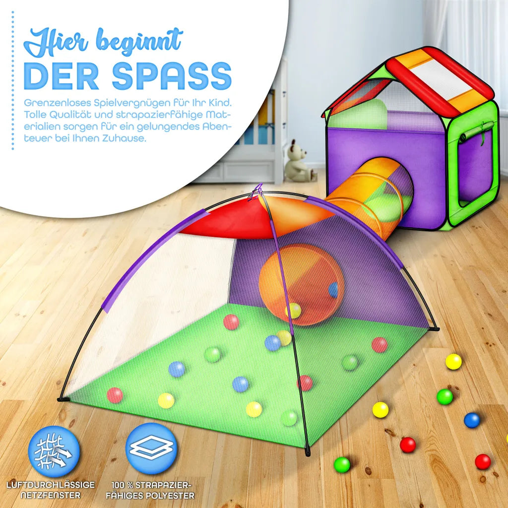  KIDUKU Spielzelt + 200 Bälle + Tunnel + Tasche Kinderzelt Bällebad Babyzelt