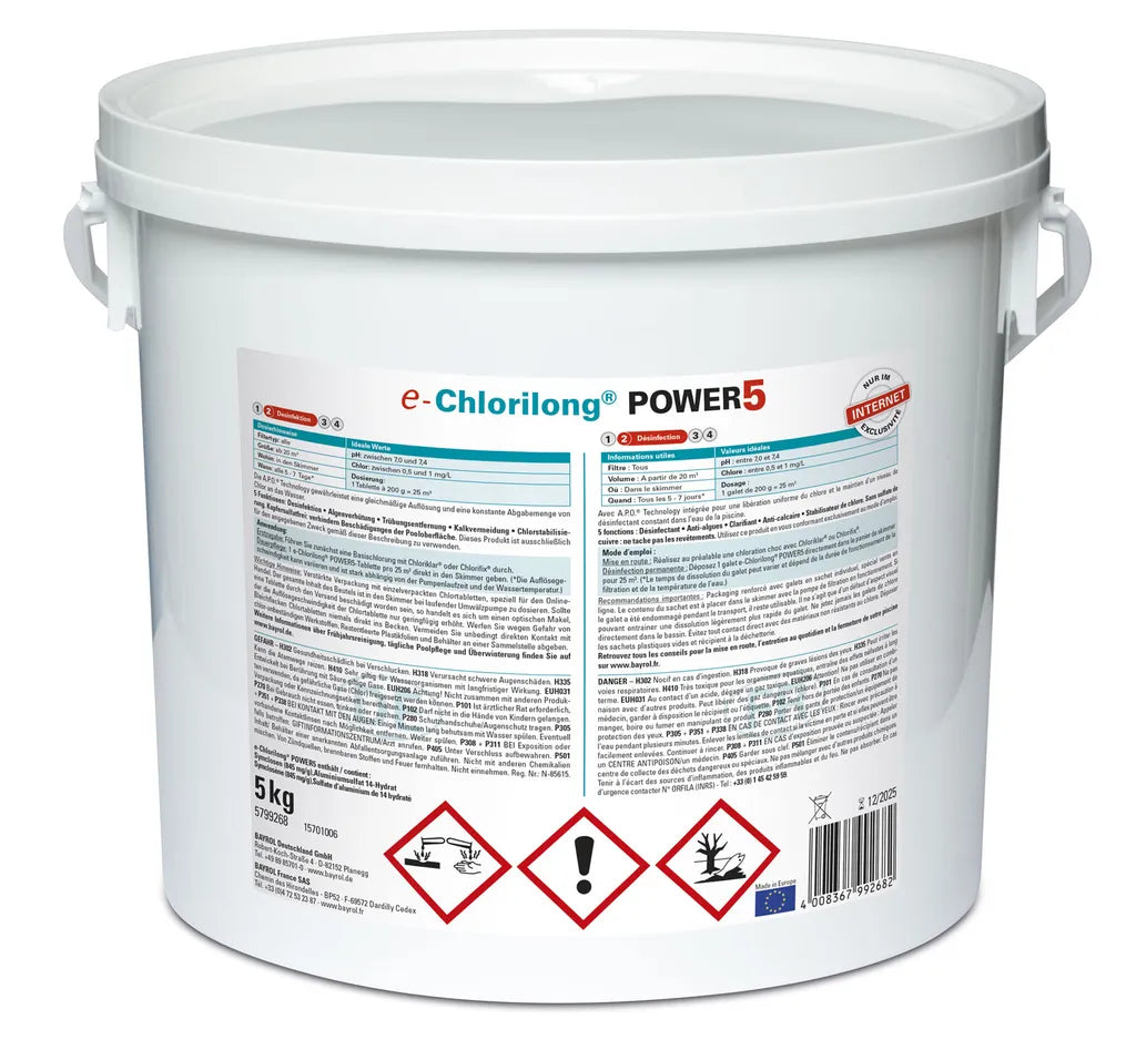  BAYROL E-Chlorilong® POWER 5 - 200 G Chlortabletten Mit 5 Funktionen 5,0 Kg