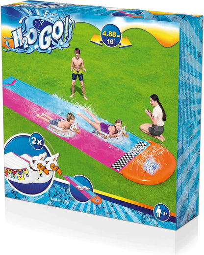  Bestway Sport H2OGO!™ 2er-Wasserrutsche Mit Aufblasbaren Lama-Schwimmtieren 488 Cm Wasserspielzeug Wasserspaß 0